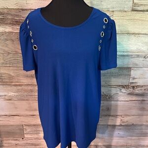 Blue Women's Top with Eyelet Details